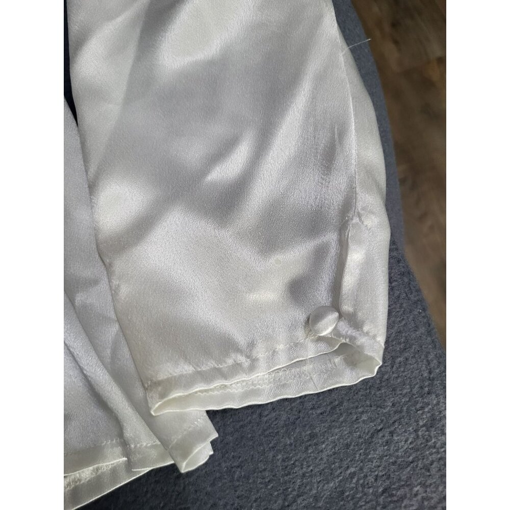 ANNE KLEIN VTG Womens SZ 8 Wrap Satin Applique Blouse Top Feminine White - Picture 8 of 11